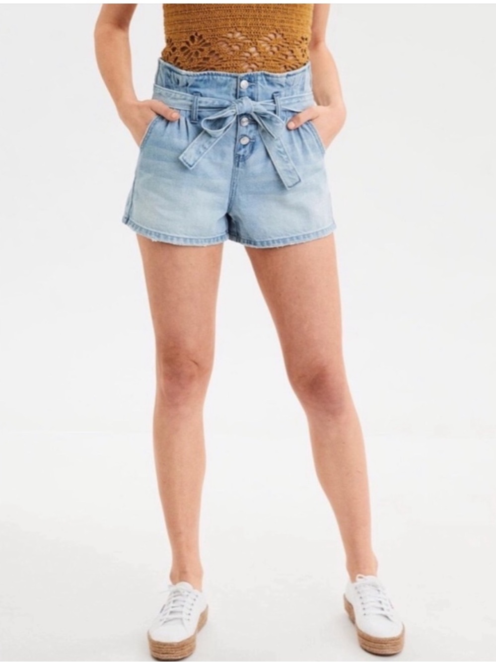 American Eagle High Rise Paperbag Mom Denim Shorts